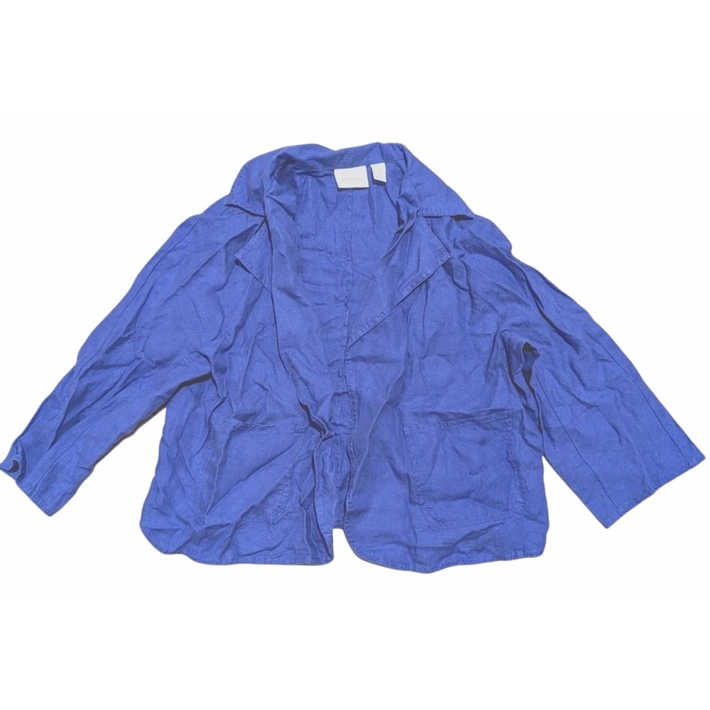 Chico's Blazer Womens 2 Large 12 Blue 100% Linen Jacket Dressy‎ Career Wear